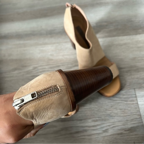 Modern Vintage Tan Suede Sandal Heels Block Chunky Heels​​ - Picture 8 of 9
